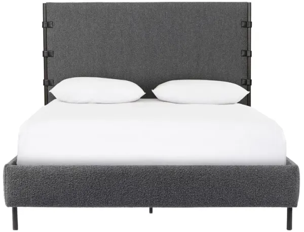Gerald Modern Grey Performance Boucle Waxed Black Iron Frame Bed - Queen