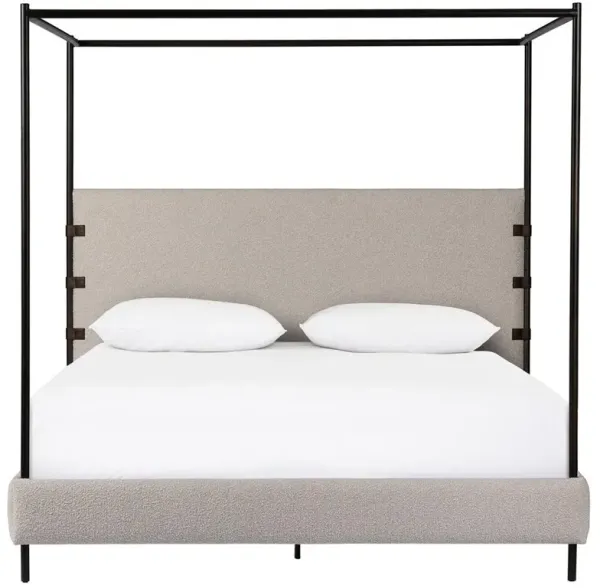 Gerald Modern Cream Boucle Performance Black Iron Canopy Bed - King