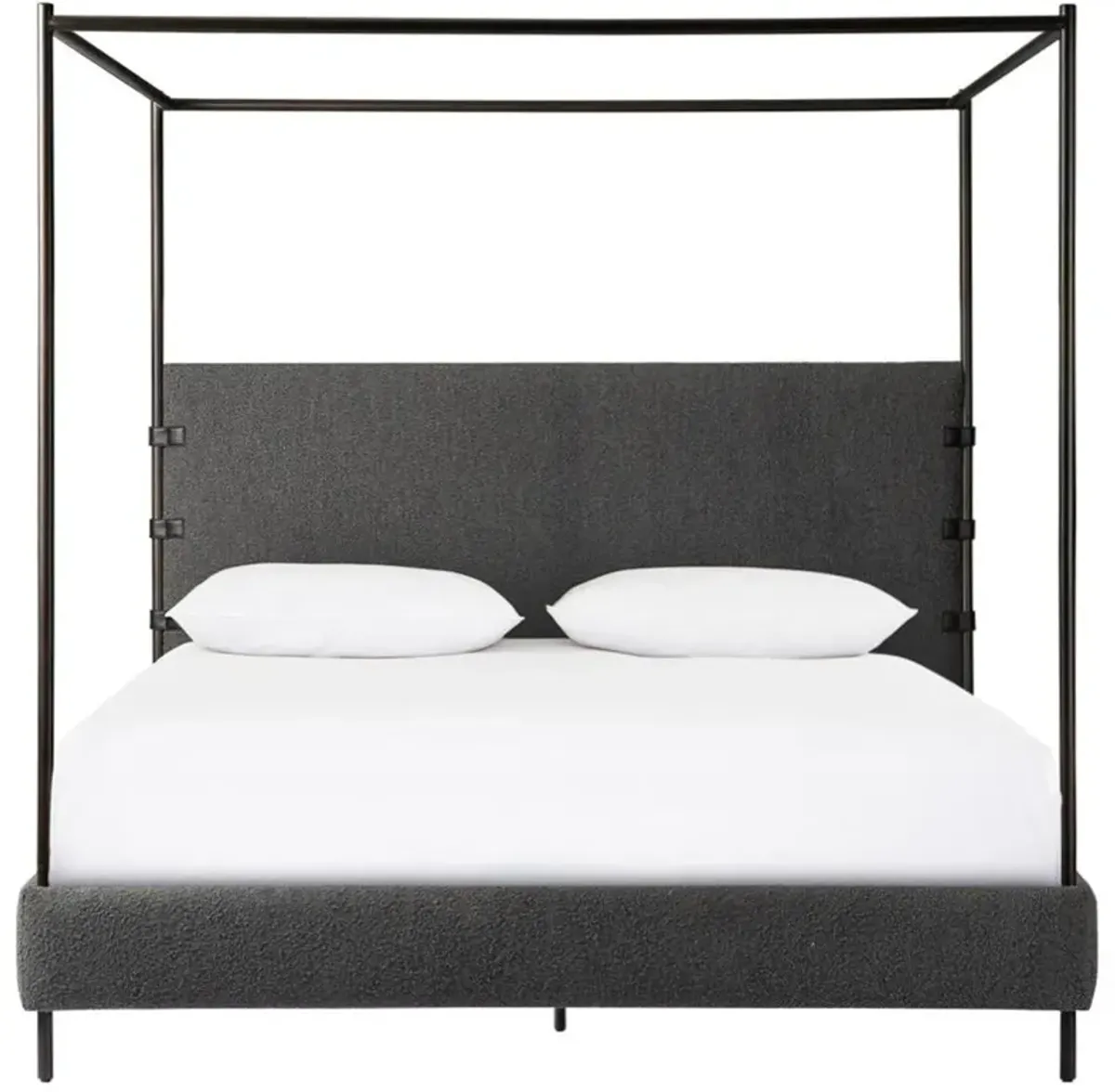 Gerald Modern Grey Boucle Performance Black Iron Canopy Bed - King