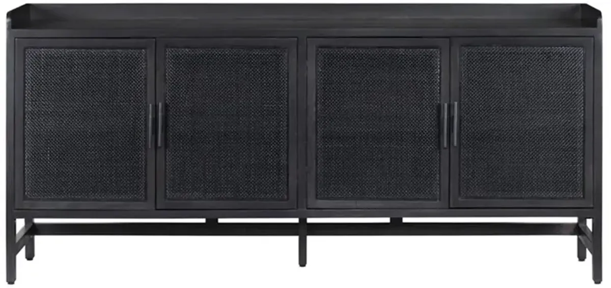 Corazon Global Bazaar Woven Black Cane Black Wash Mango Wood Sideboard