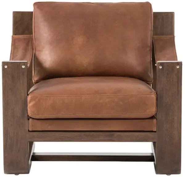 Myrtle Rustic Lodge Modern Brown Upholstered Leather Sling Occasional Arm Chair