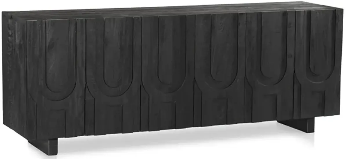 Celia Modern Classic Black Carved Reclaimed Wood Media Console