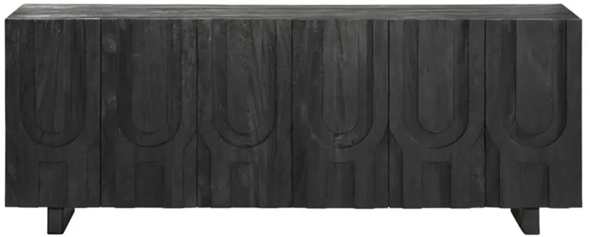 Celia Modern Classic Black Carved Reclaimed Wood Media Console