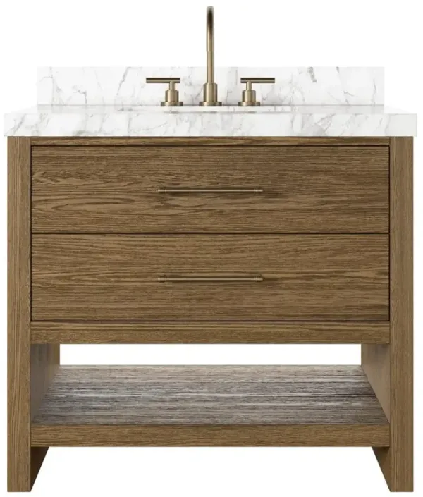 Allissa Modern Classic Carrara Marble Natural Oak Vanity Sink - 36"
