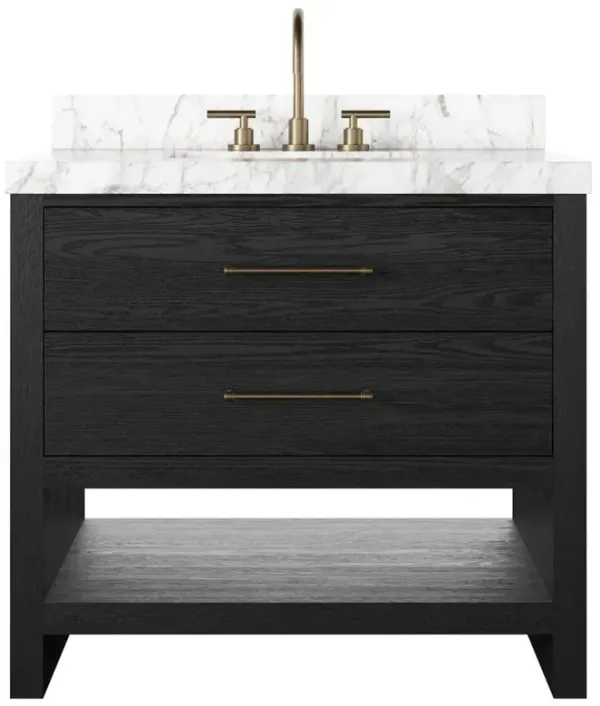 Allissa Modern Classic Carrara Marble Black Oak Vanity Sink - 36"