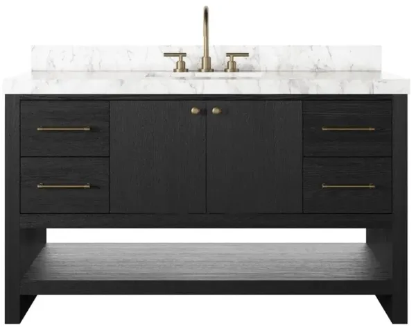 Allissa Modern Classic Carrara Marble Black Oak Wide Vanity Sink - 55"