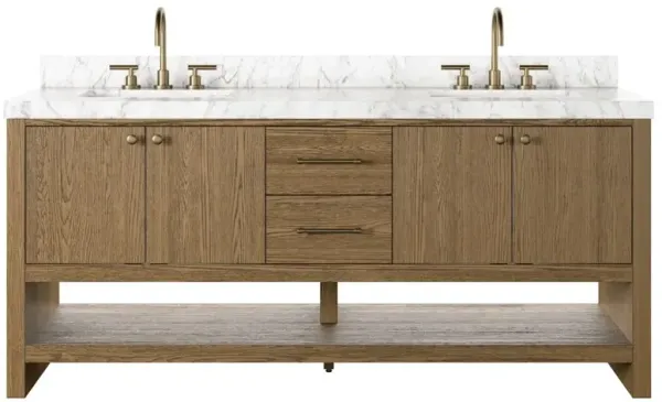 Allissa Modern Classic Carrara Marble Natural Oak Double Vanity Sink - 72"