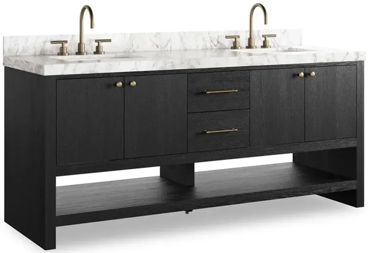 Allissa Modern Classic Carrara Marble Black Oak Double Vanity Sink - 72"