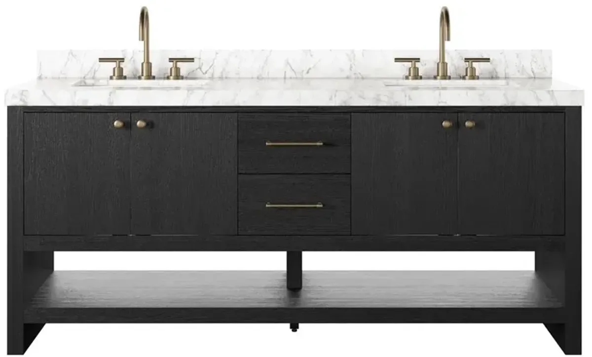 Allissa Modern Classic Carrara Marble Black Oak Double Vanity Sink - 72"