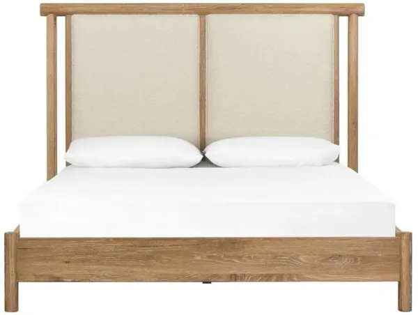 Alwyn Coastal Beach Beige Upholstered Brown Oak Bed - King