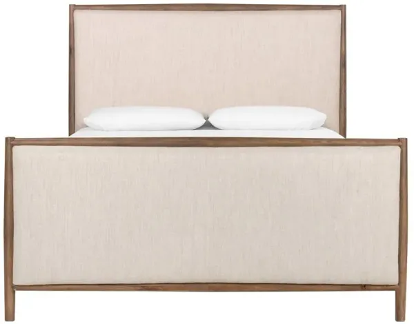 Genesis Rustic Lodge Brown Oak Beige Upholstered Bed - Queen