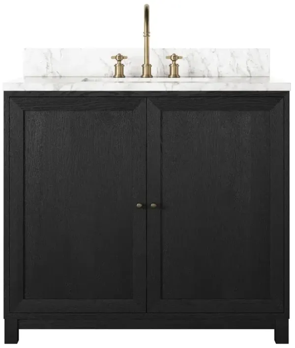 Cynthia Modern Classic Carrara Marble Black Oak Vanity Sink - 36"