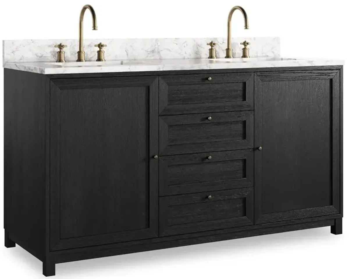Cynthia Modern Classic Carrara Marble Black Oak Double Vanity Sink - 60"