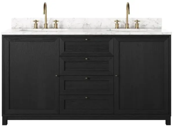 Cynthia Modern Classic Carrara Marble Black Oak Double Vanity Sink - 60"