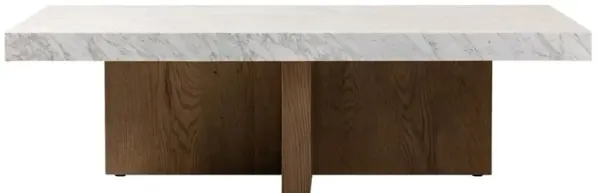 Cedric Modern Classic White Carrara Marble Brown Oak Rectangular Coffee Table
