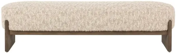 Leith Modern Classic Cream Upholstered Brown Wood Bedroom Bench