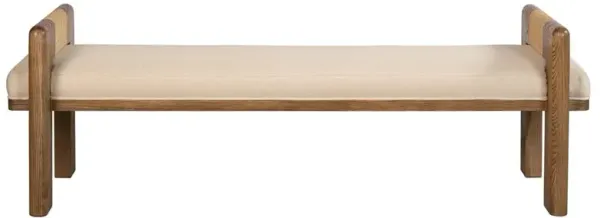Century Bohdi Coastal Beach Cream Linen Brown Wood Bedroom Bench