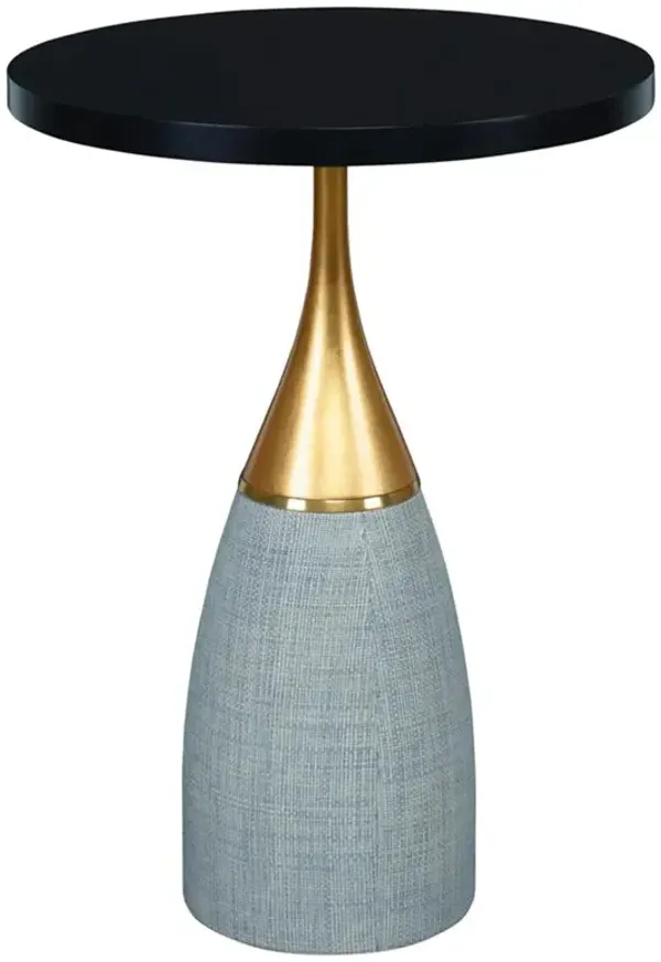 Century Cass Hollywood Regency Black Wood Grey Raffia Side Table