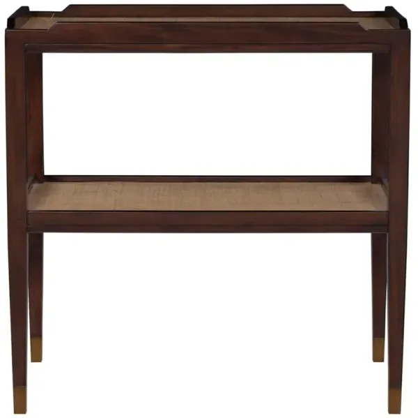 Century Honu Coastal Beach Brown Raffia Mahogany Wood Tray Side Table