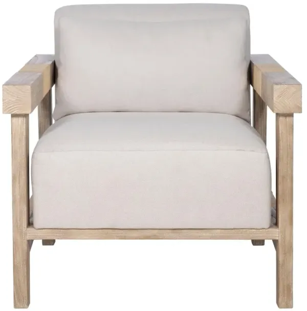 Century Koehn Coastal Beach Off White Linen Wood Lounge Chair