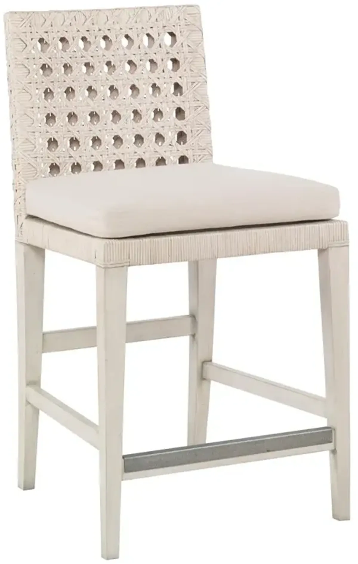 Century Litchfield Coastal Beige Linen Woven Cane Counter Stool