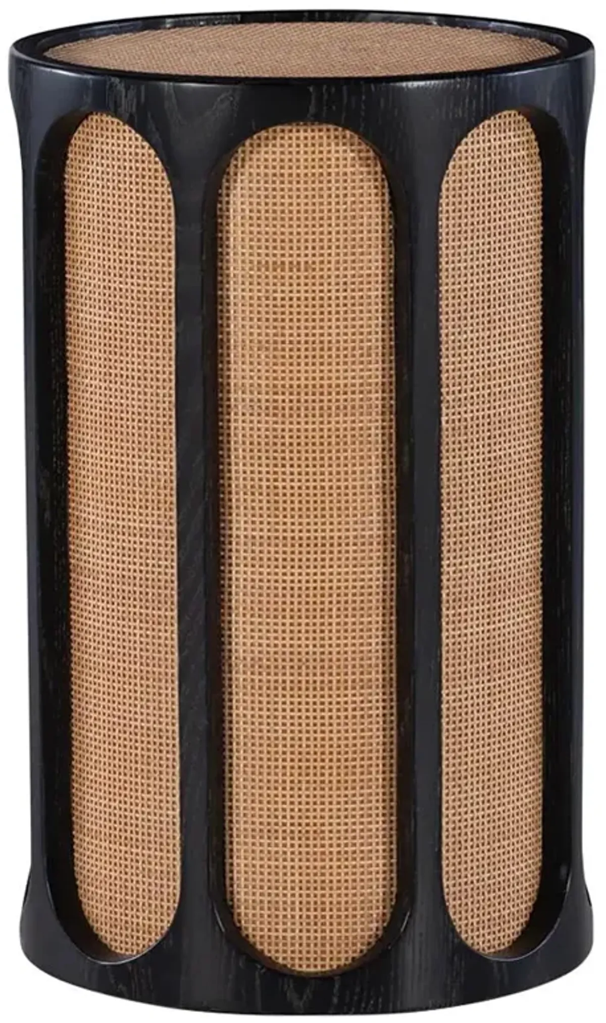 Century Rohan Coastal Beach Natural Cane Black Wood Drum Side End Table