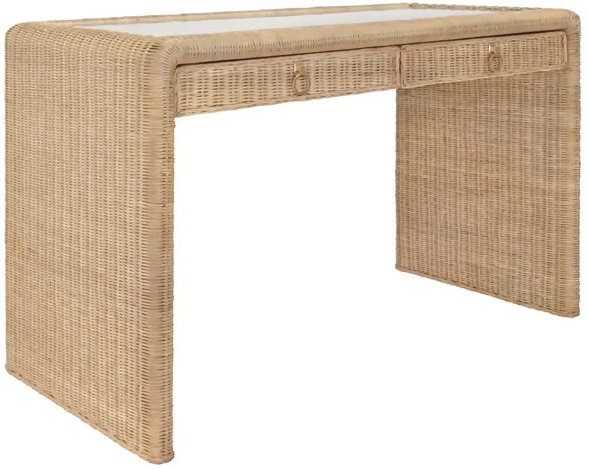 Worlds Away Adrien Coastal Beach Natural Woven Rattan Desk | Furniture.com