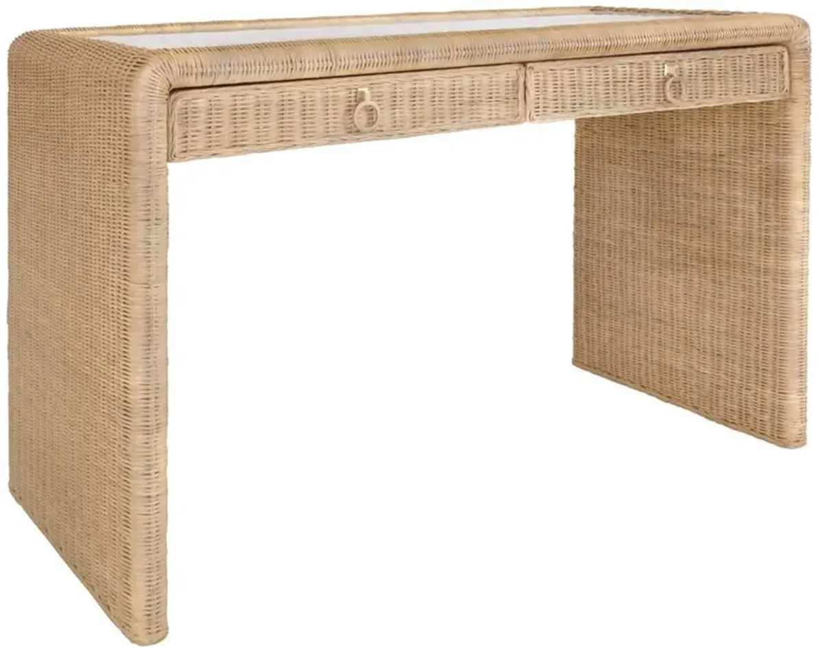 Worlds Away Adrien Coastal Beach Natural Woven Rattan Desk