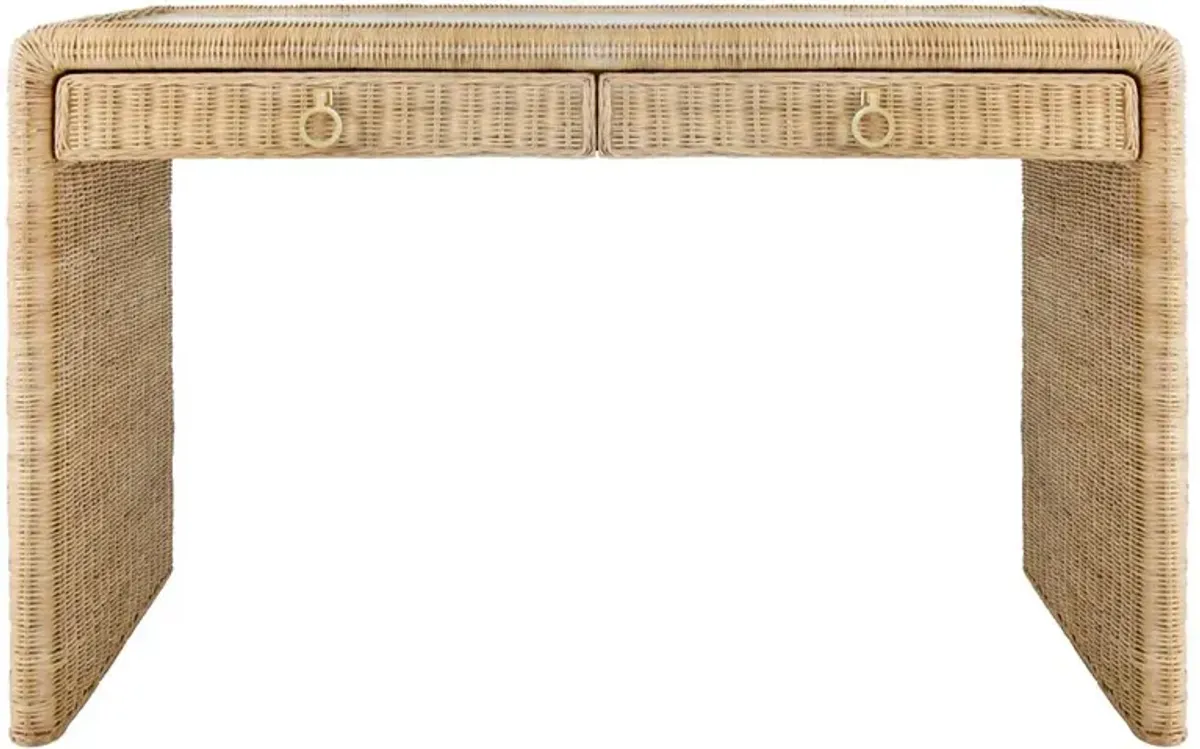 Worlds Away Adrien Coastal Beach Natural Woven Rattan Desk