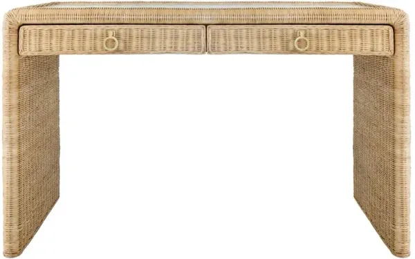 Worlds Away Adrien Coastal Beach Natural Woven Rattan Desk