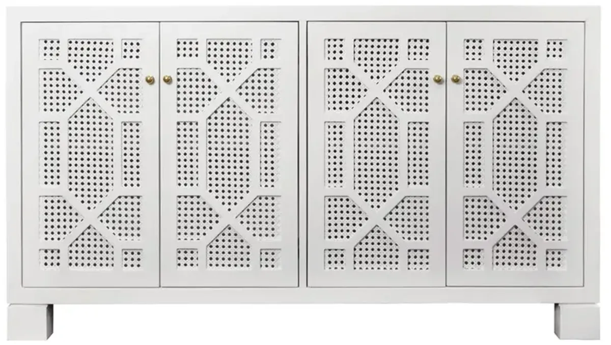 Worlds Away Claire Modern Matte White Lacquer Cane Buffet