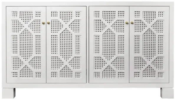 Worlds Away Claire Modern Matte White Lacquer Cane Buffet