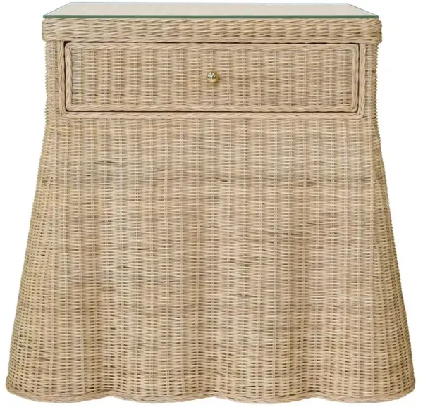 Worlds Away Giselle Natural Woven Rattan Scalloped Nightstand