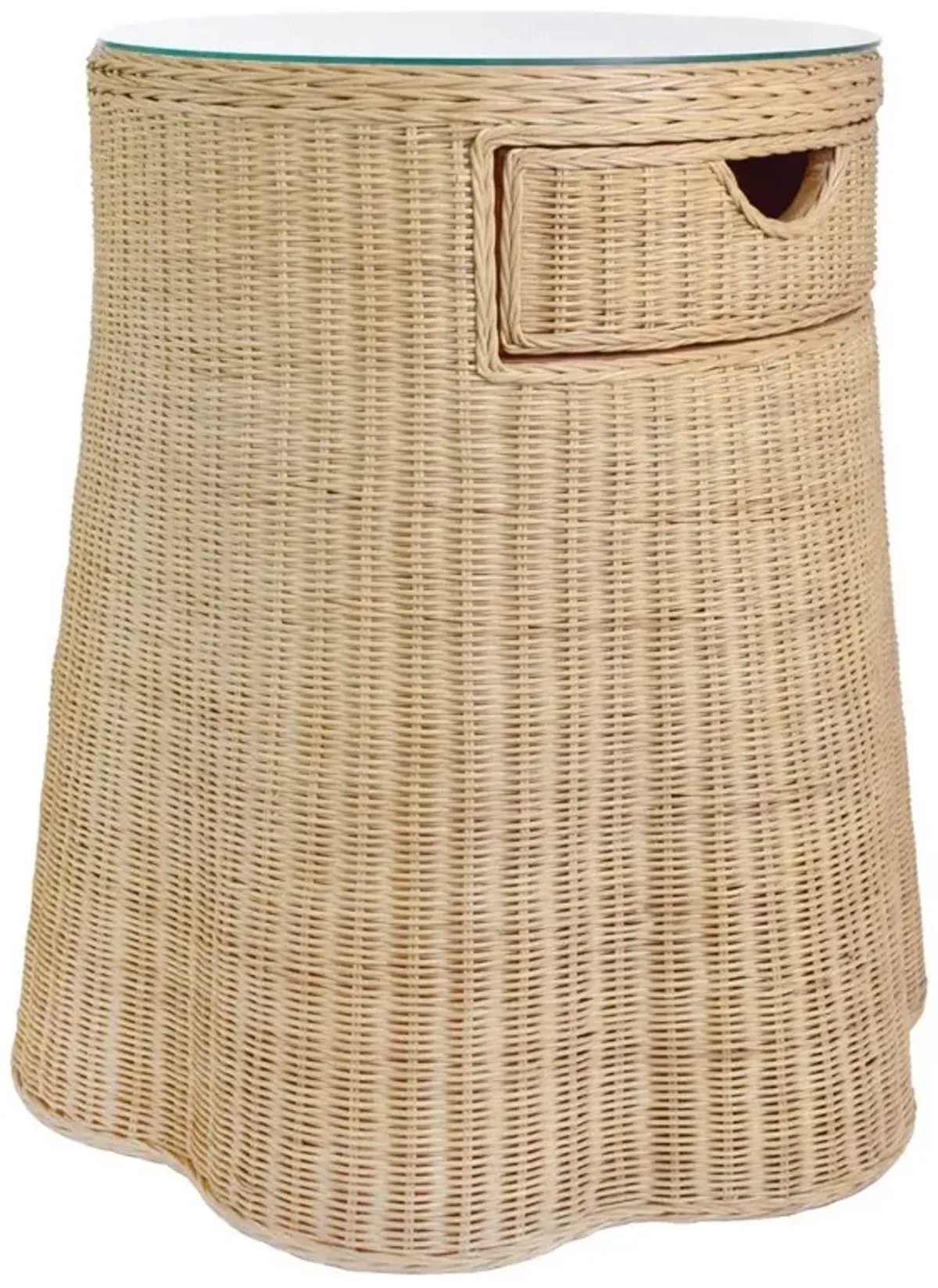 Worlds Away Ingrid Natural Woven Rattan Scalloped Side Table