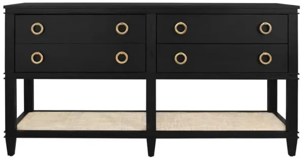 Worlds Away Richmond Black Oak Woven Cane Console Table