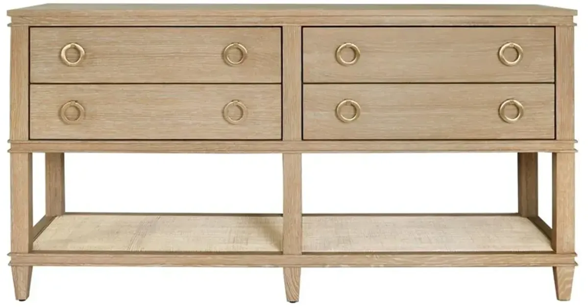 Worlds Away Richmond Cerused Oak Woven Cane Console Table