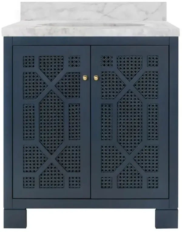 Worlds Away Schaffer Modern Classic Marble Navy Cane Wood Bath Vanity Sink - 31"