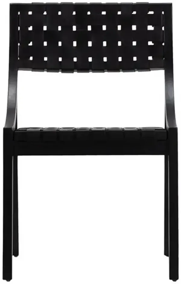 Eris Mid Century Black Leather Weave Teak Wood Dining Chair