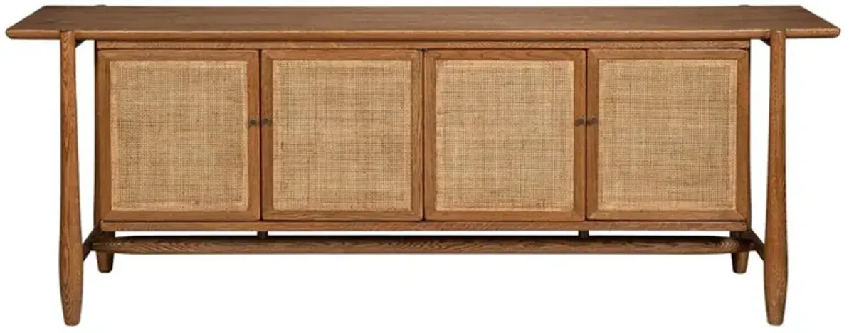 Nara Coastal Beach Reclaimed Oak Wood Rattan Sideboard