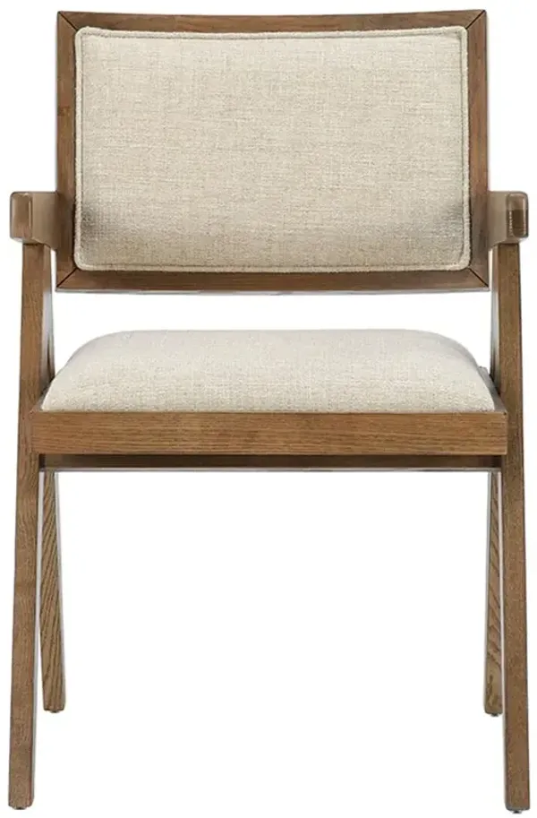 Drew Mid Century Modern Beige Upholstered Brown Wood Dining Chair