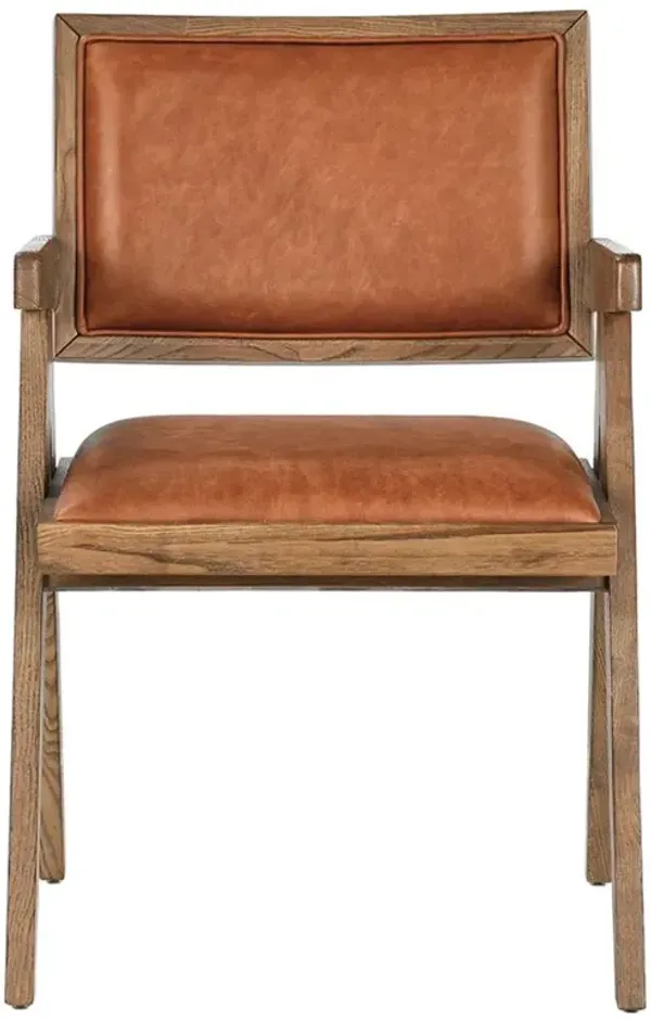 Drew Mid Century Modern Brown Leather Wood Dining Chair