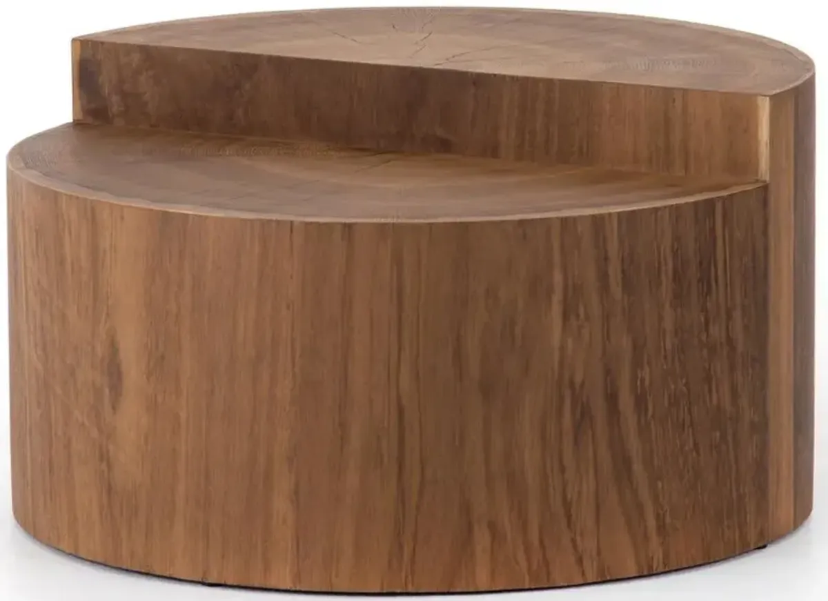 Sylvia Rustic Lodge Brown Wood Drum Coffee Table