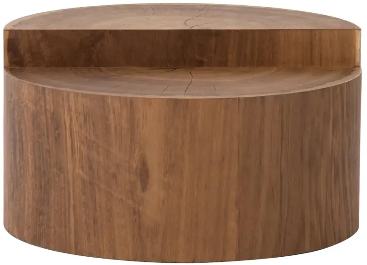 Sylvia Rustic Lodge Brown Wood Drum Coffee Table