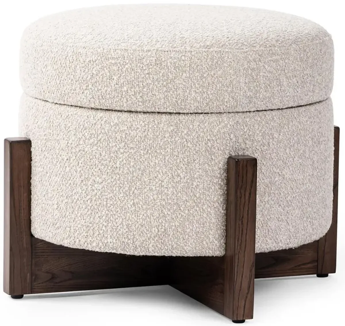 Ester Rustic Lodge Beige Performance Boucle Round Storage Ottoman - 25"