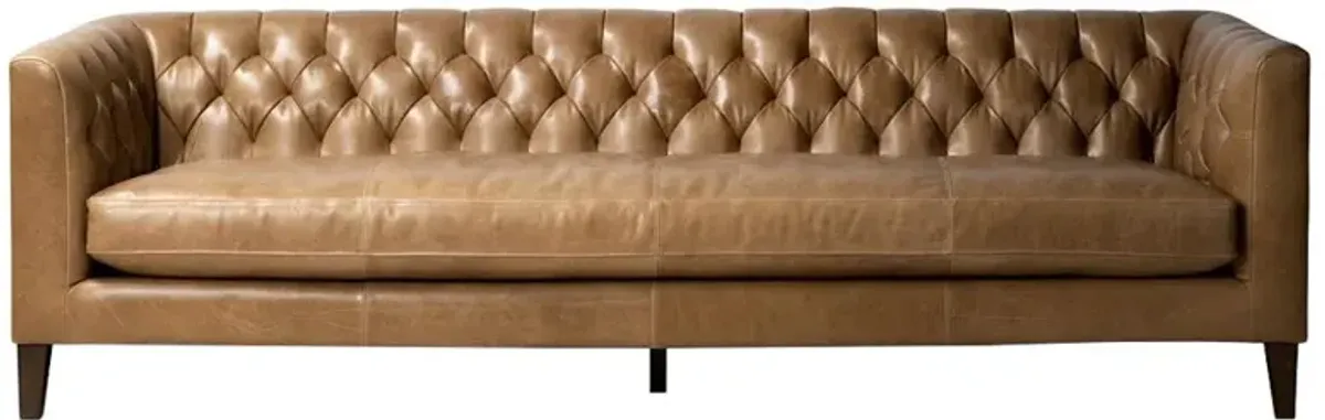 Trina Rustic Lodge Brown Leather Tufted Chesterfield Sofa - 96"W