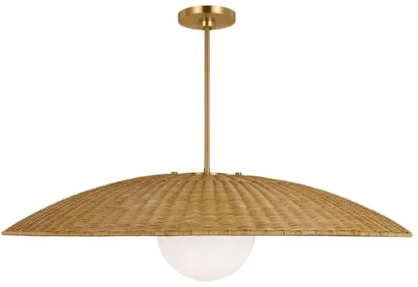 Visual Comfort Studio Mari Coastal Burnished Brass Rattan Shade Pendant - Grand