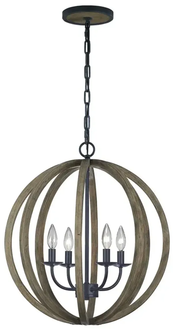 Visual Comfort Studio Allier Rustic Weathered Oak Iron Pendant - Small