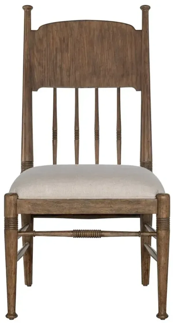 Leo Updated Traditional Beige Performance Brown Oak Windsor Dining Side Chair