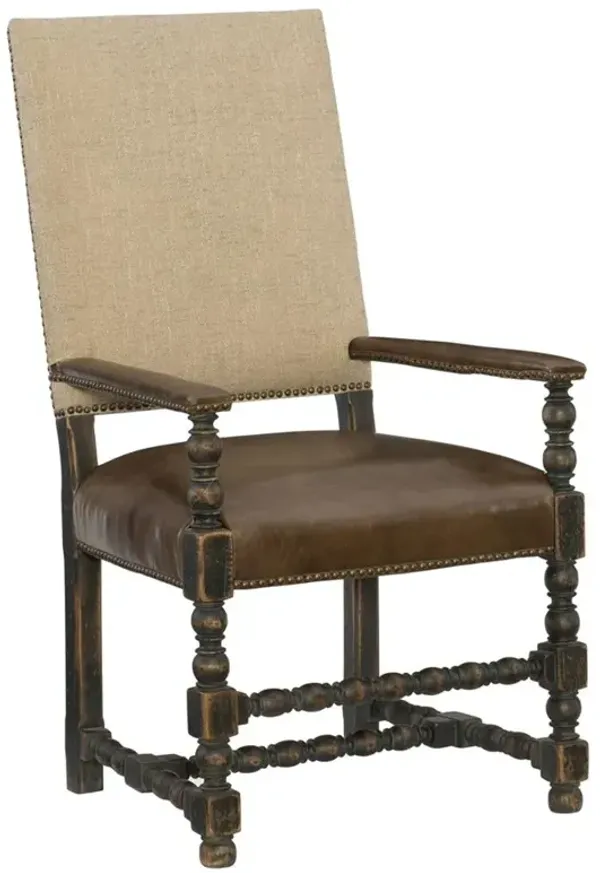 Hudson Rustic Lodge Brown Leather Oak Wood Dining Arm Chair