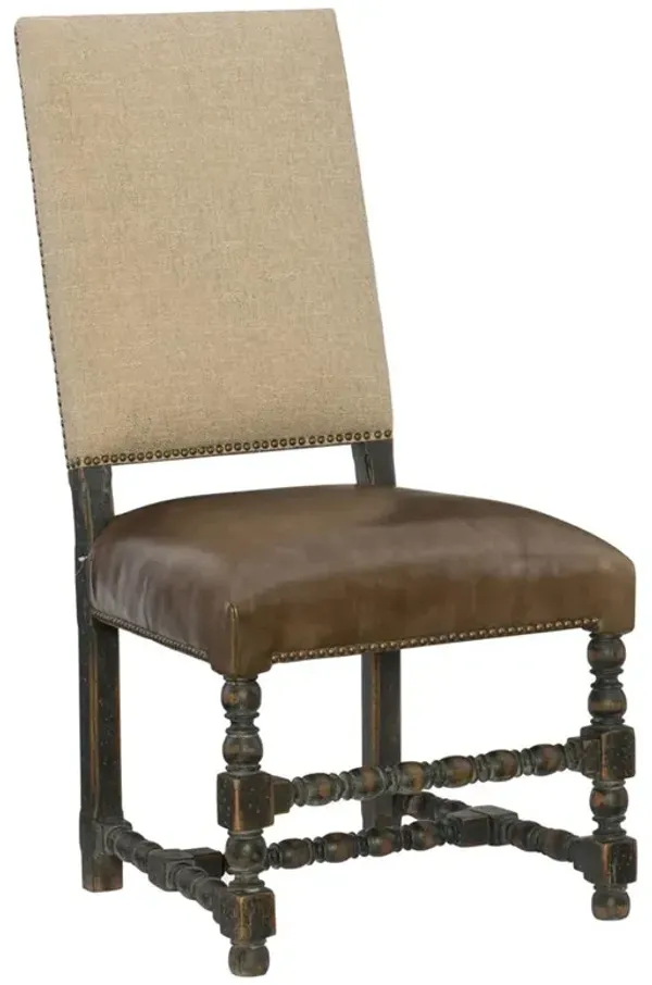 Hudson Rustic Lodge Brown Leather Oak Wood Dining Side Chair